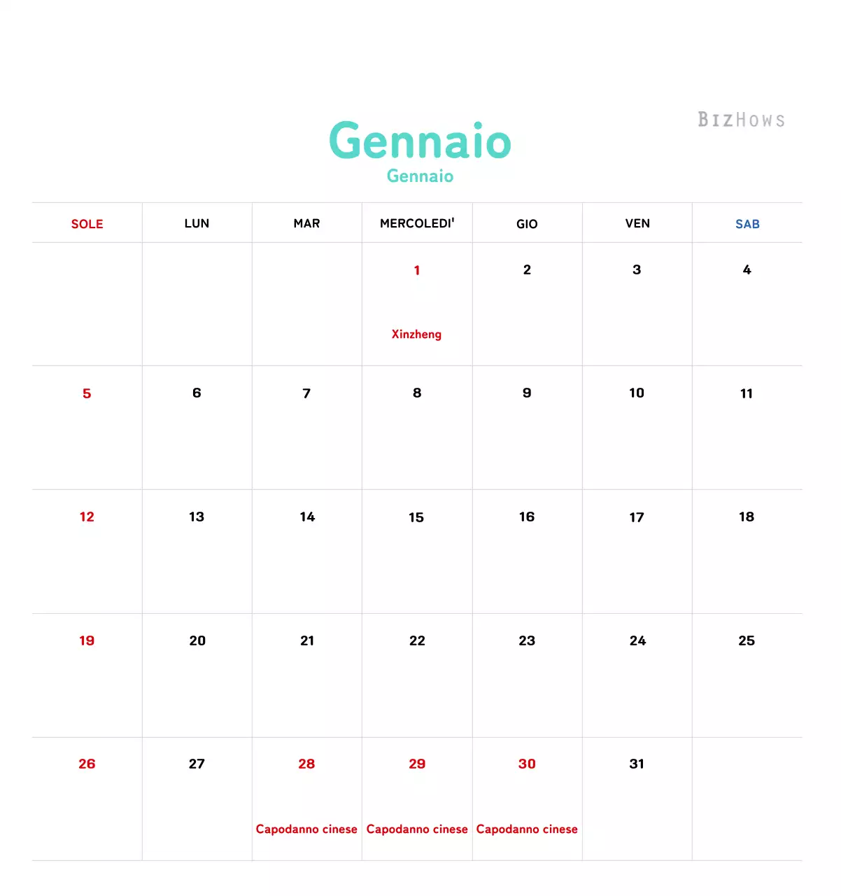 Calendario di Capodanno con una calda illustrazione