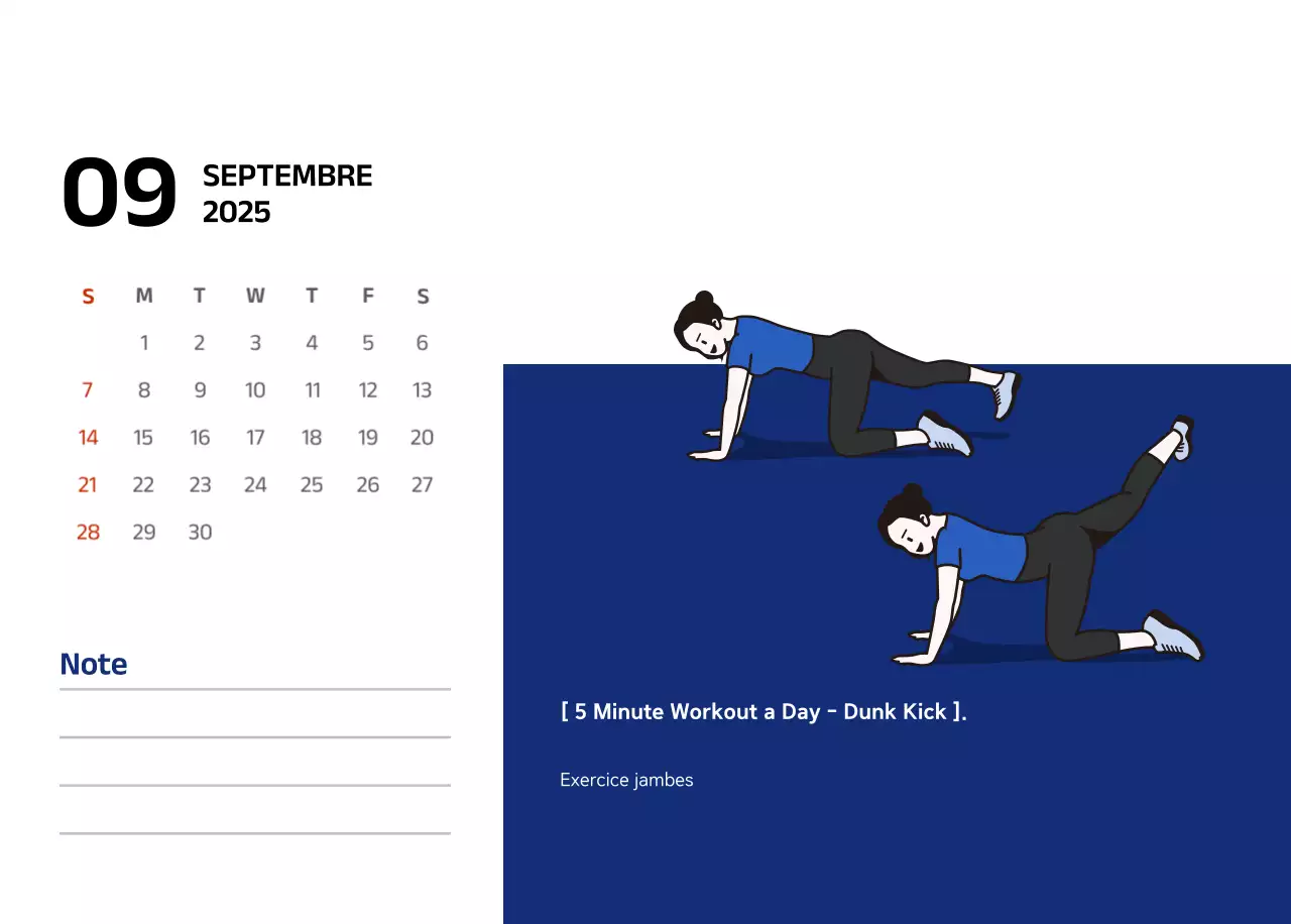 Calendrier simple avec des illustrations bleues et épurées