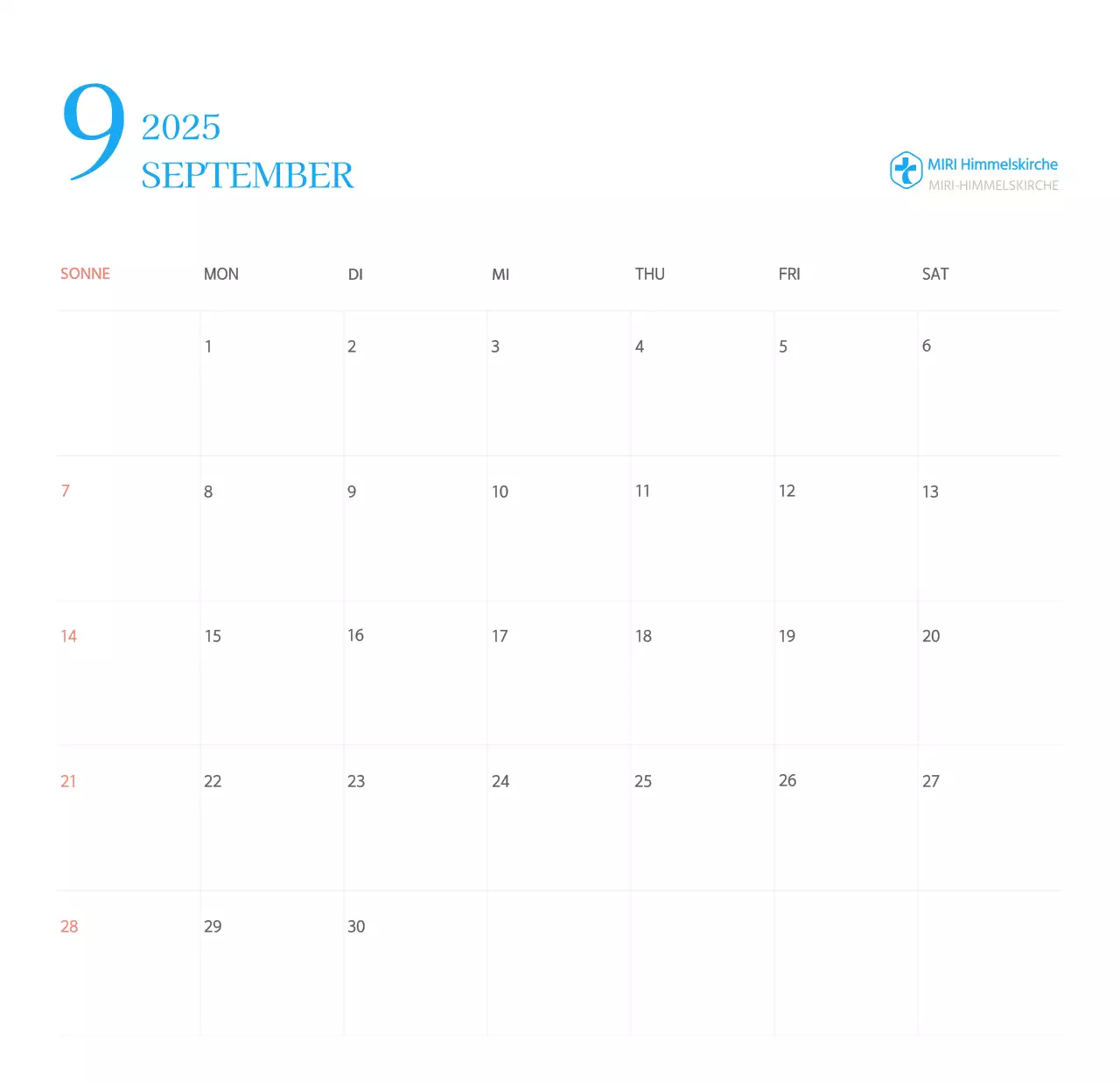 Blaues modernes Konzept Kirchenkalender