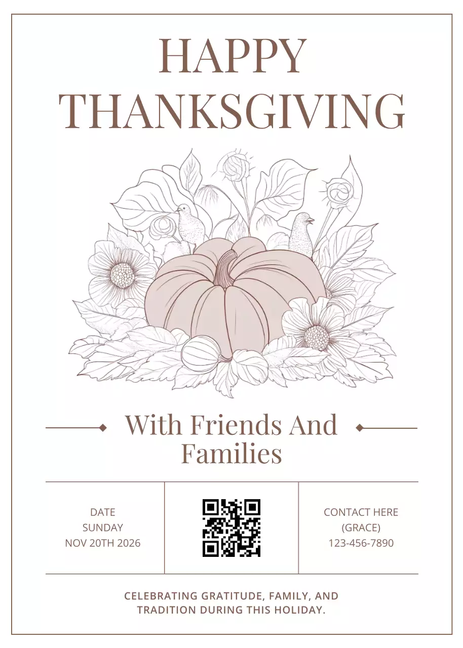 Beige Traditional Thanksgiving Invitation Poster