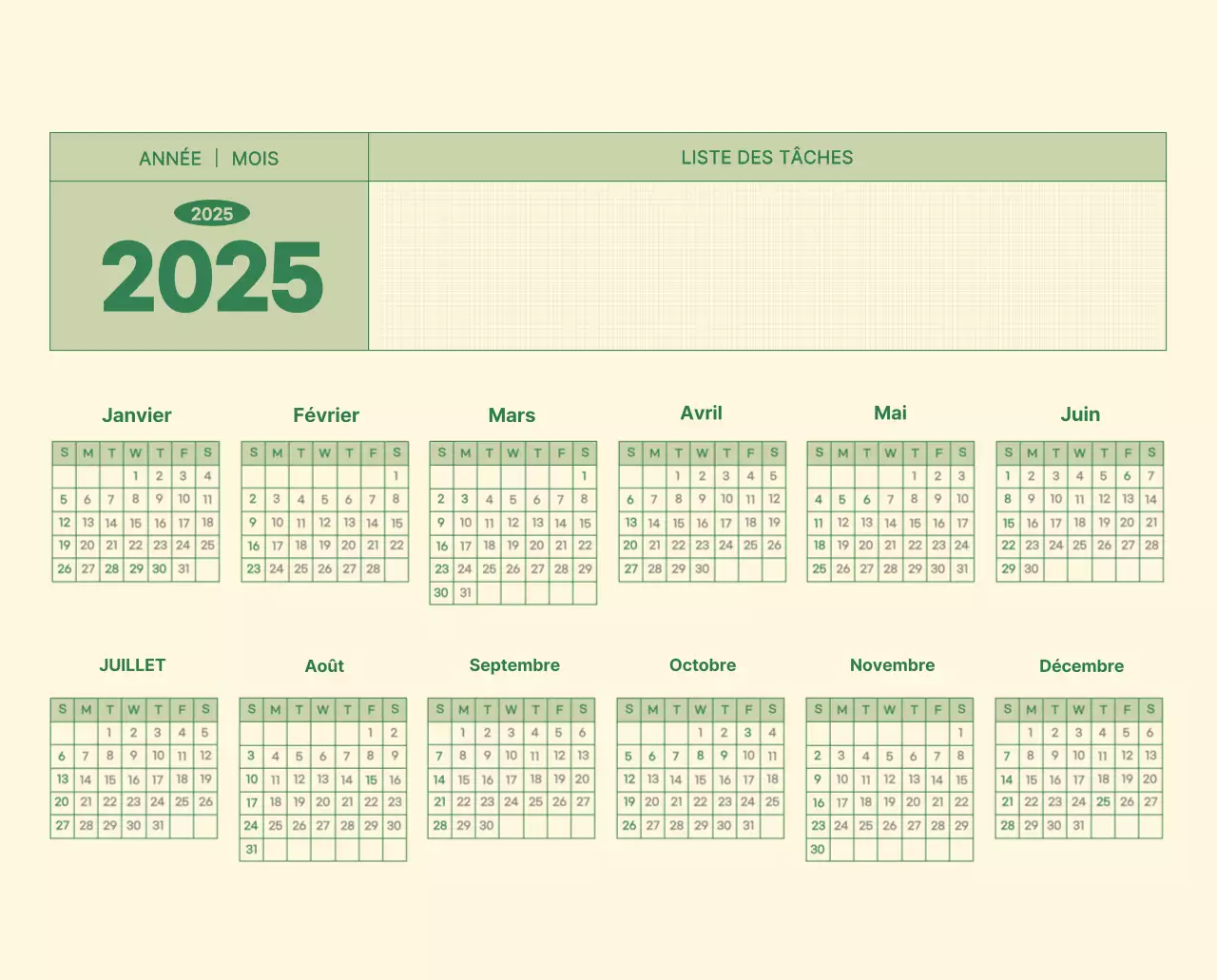 Calendrier mural SAT D-Day concept notepad en vert et jaune clair