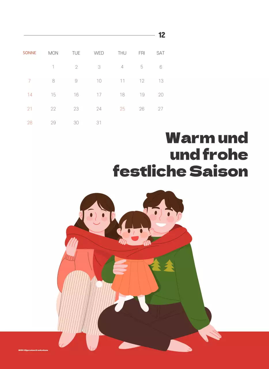 Ein festliches Krankenhaus mit Illustrationen zum Thema Gesundheit und Familie und farbenfrohen Akzenten
