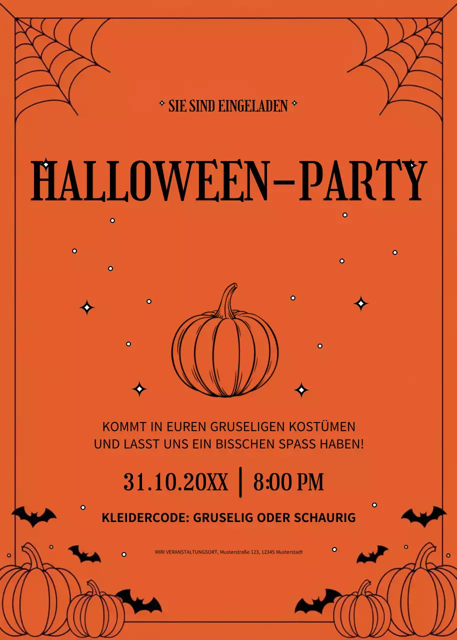 Orange schwarz Halloween Party Einladung minimal Stil