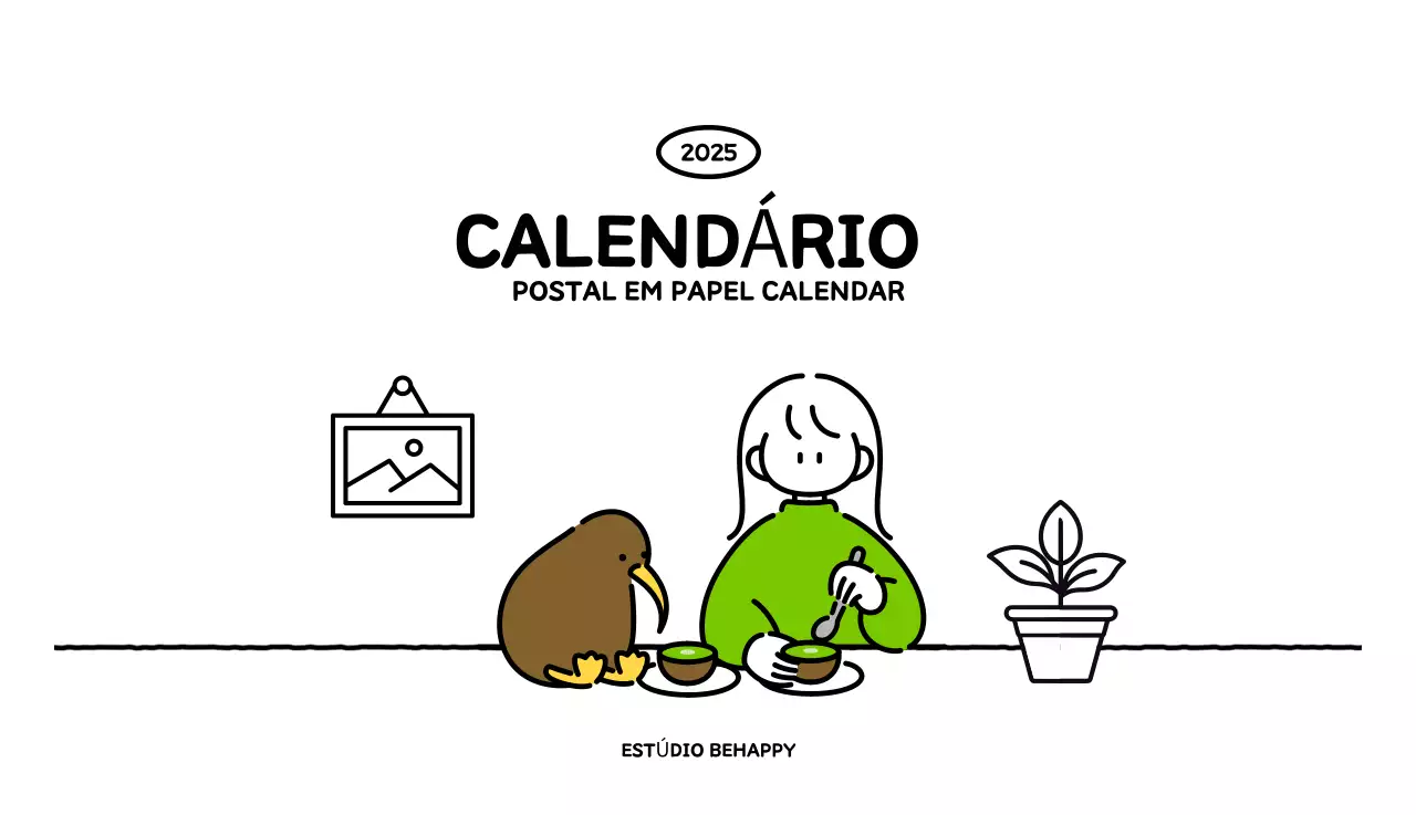 Calendário ilustrado com um estilo de linhas bonito