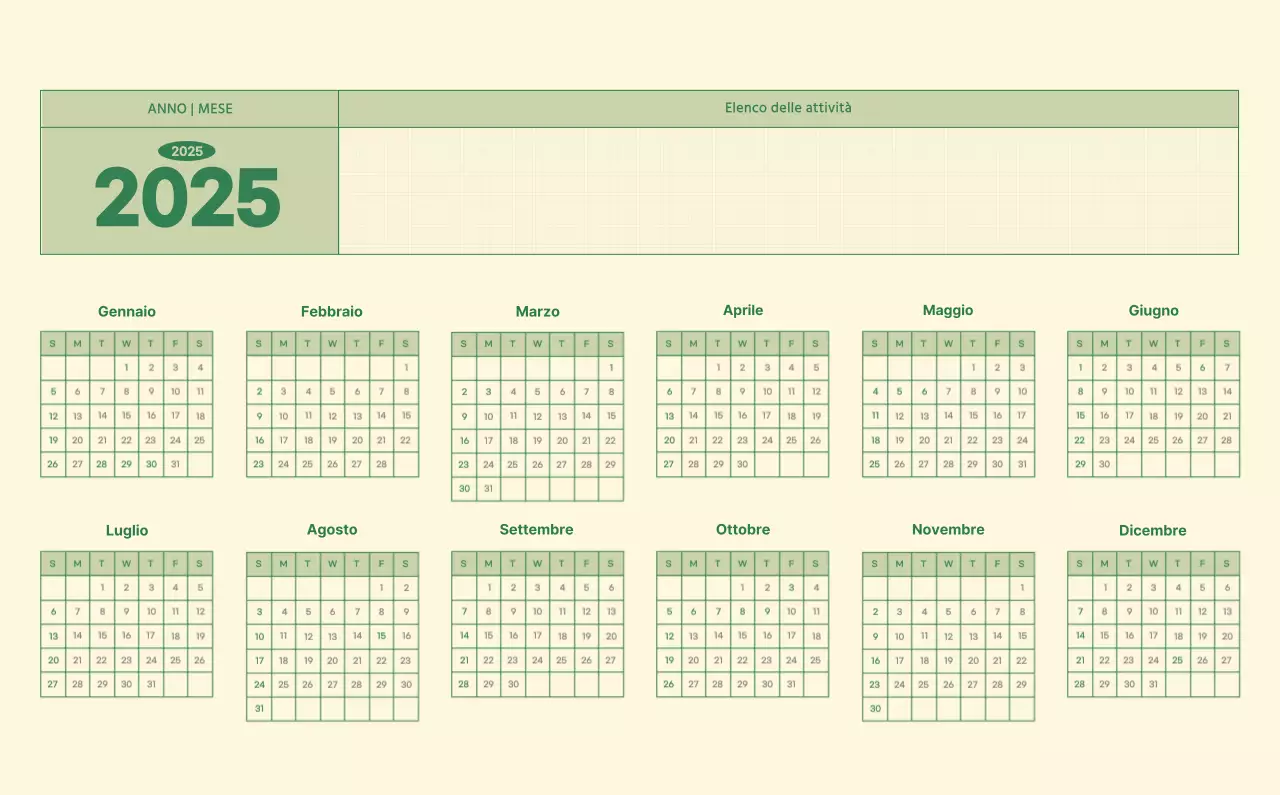 Calendario da parete SAT D-Day concept in verde e giallo chiaro