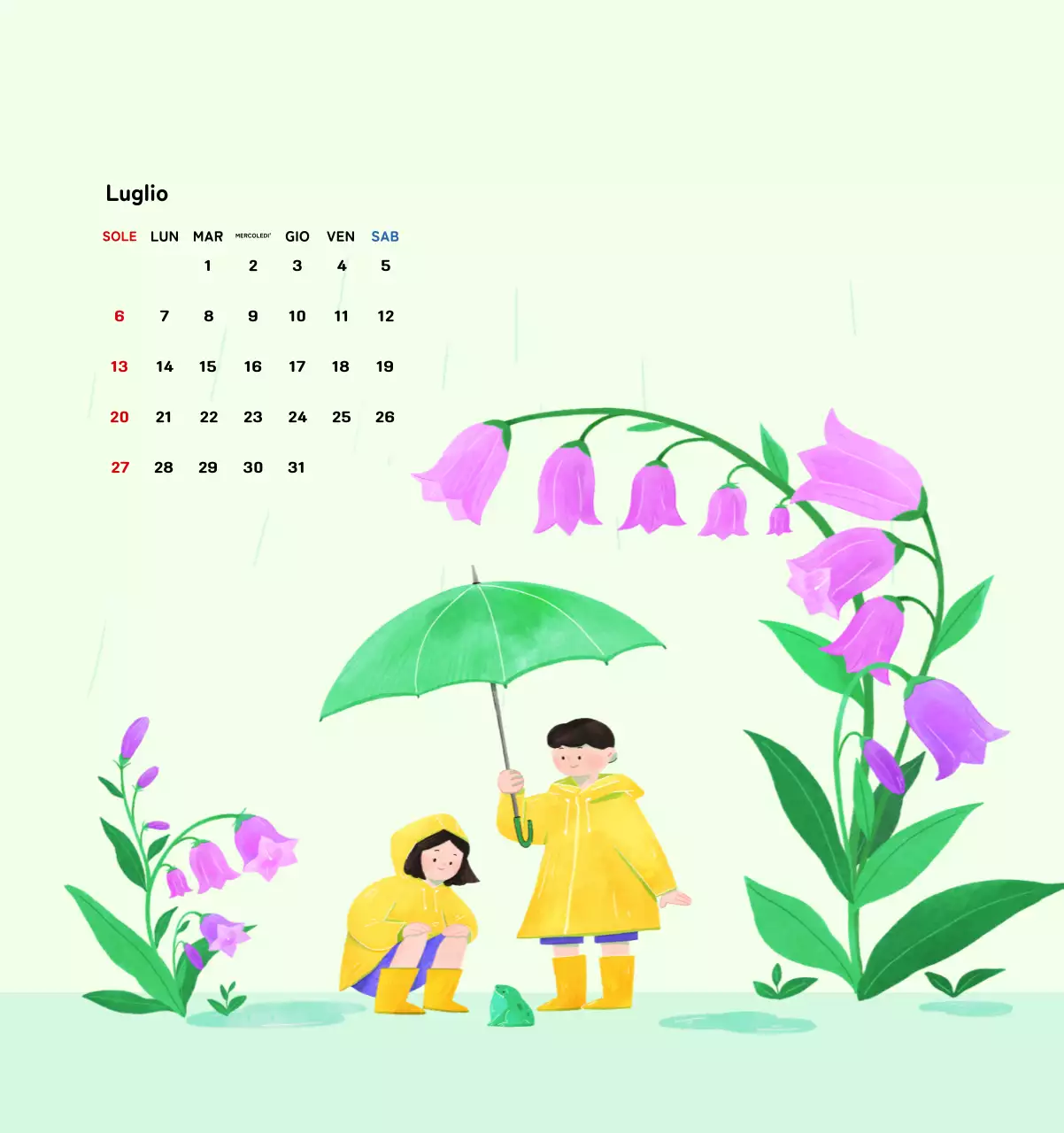 Calendario di Capodanno con una calda illustrazione