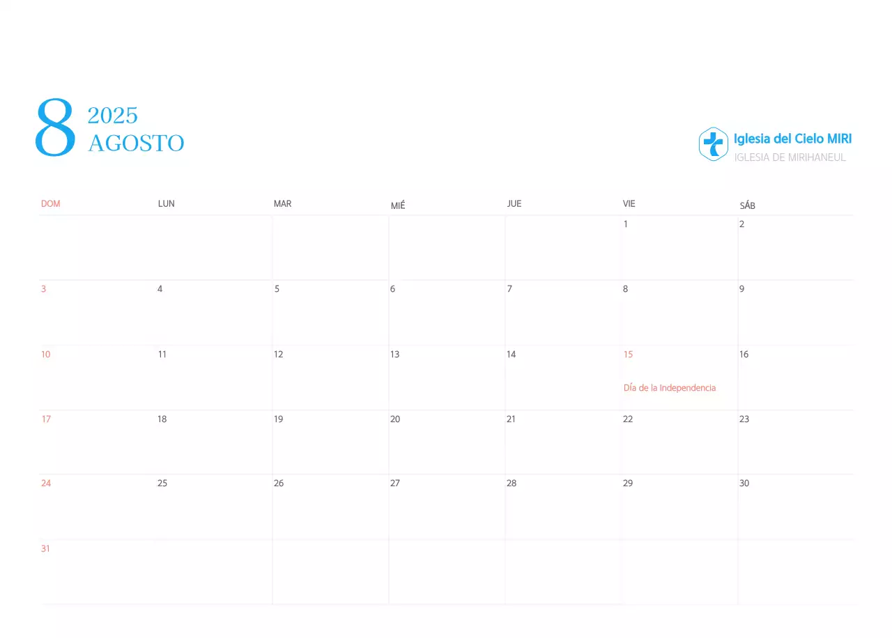 Calendario eclesiástico azul de concepto moderno