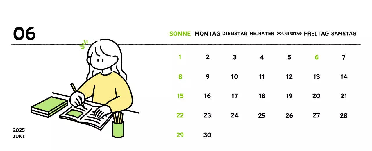 Illustrierter Kalender mit schönem Linienstil