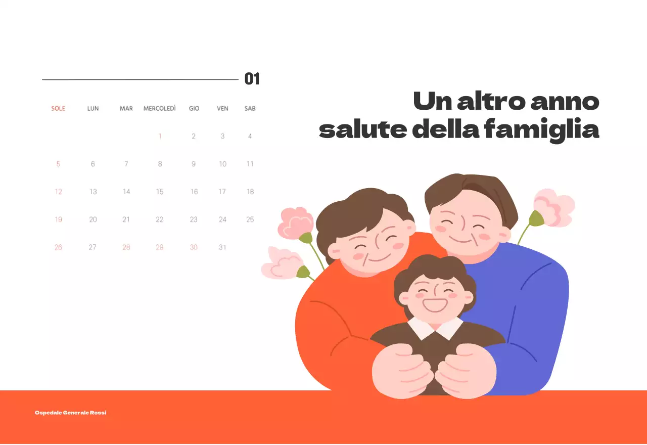 Un ospedale festivo con illustrazioni a tema salute e famiglia e accenti colorati