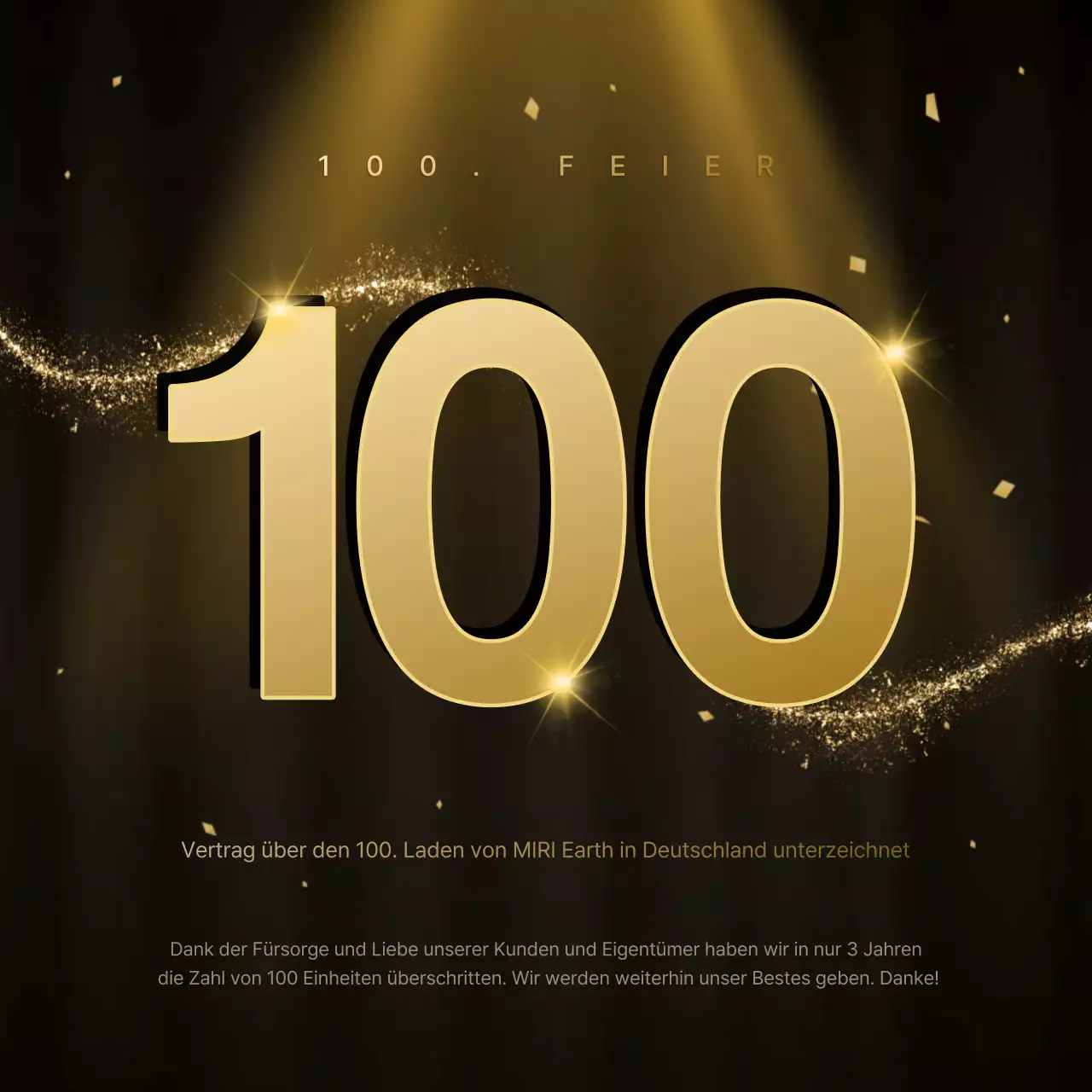 Die Eröffnung der 100. Filiale wird mit einem luxuriösen schwarz-goldenen Farbkonzept gefeiert