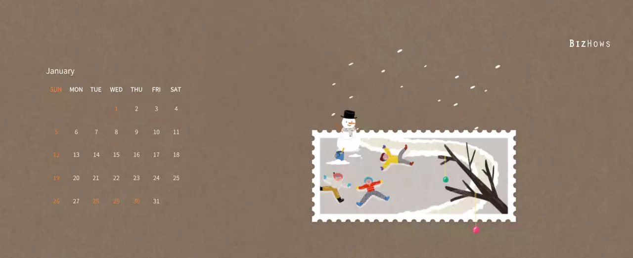 New Year's calendar with a warm, illustrated feel