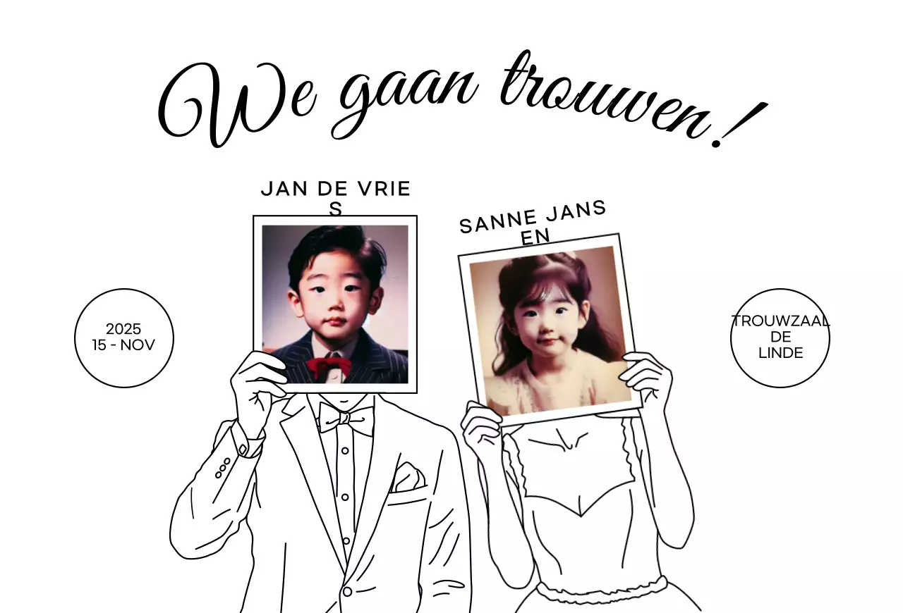 Kinderfoto zwarte eenvoudige huwelijksuitnodiging