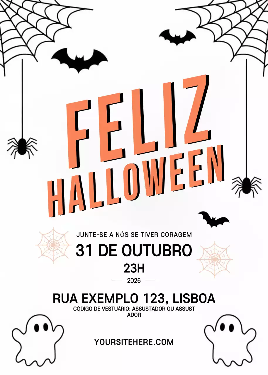Convite de Halloween laranja na moda