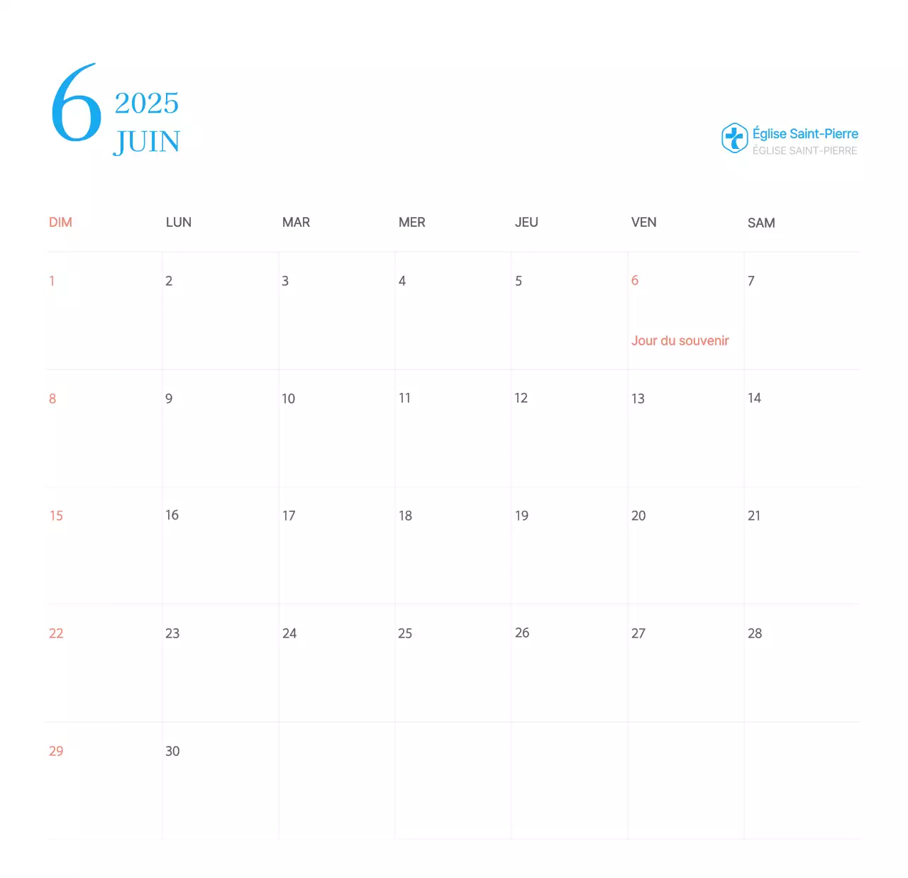 Calendrier d'église moderne bleu