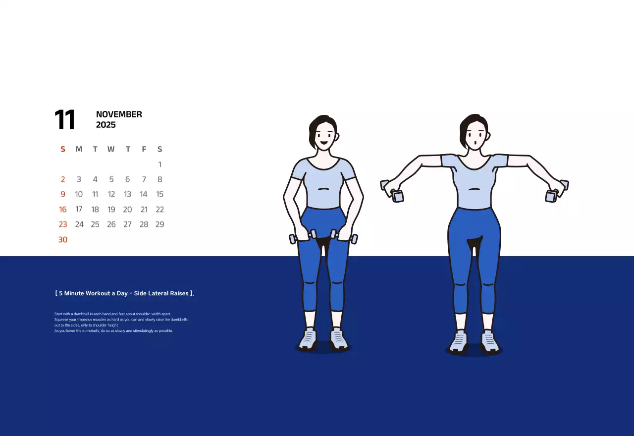 Simple calendar with blue, clean illustrations
