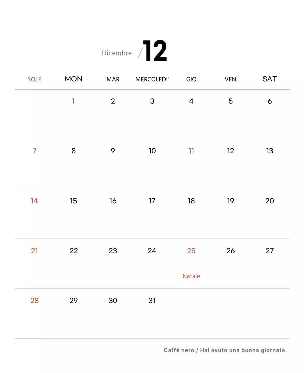 Semplice calendario da tavolo con foto di caffè per bar nei toni del bianco