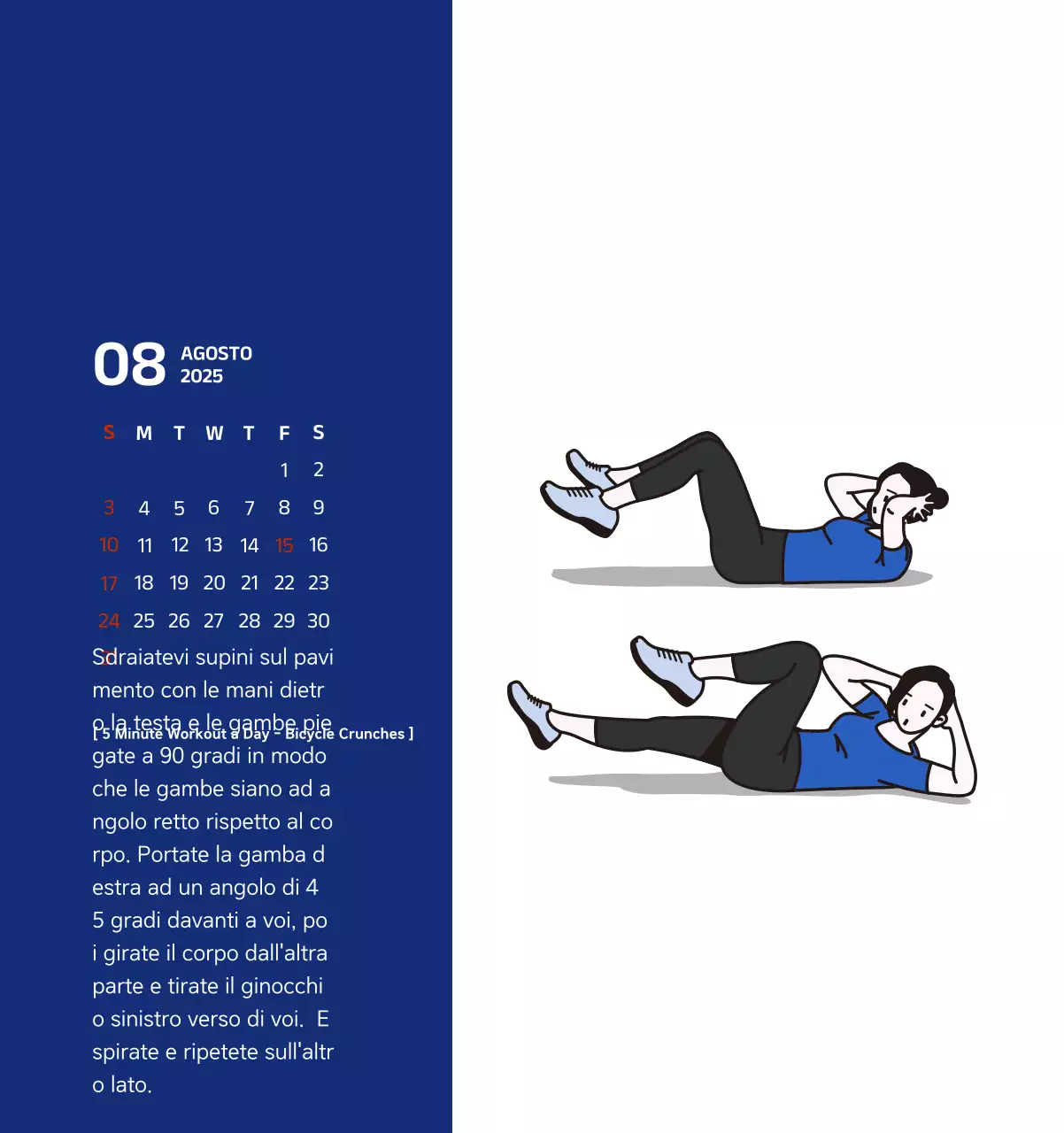 Calendario semplice con illustrazioni blu e pulite
