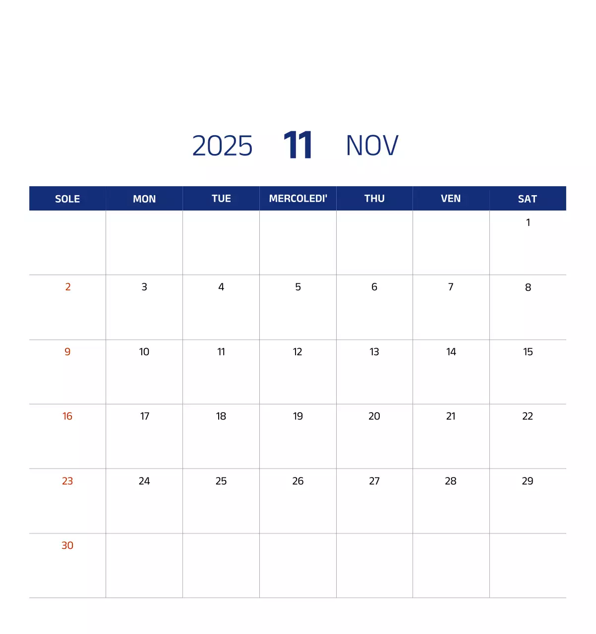 Calendario semplice con illustrazioni blu e pulite