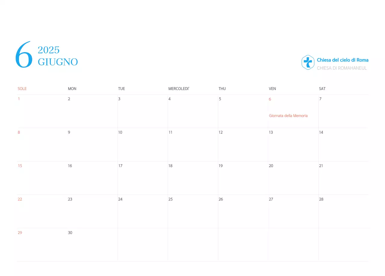 Calendario ecclesiastico blu di concezione moderna