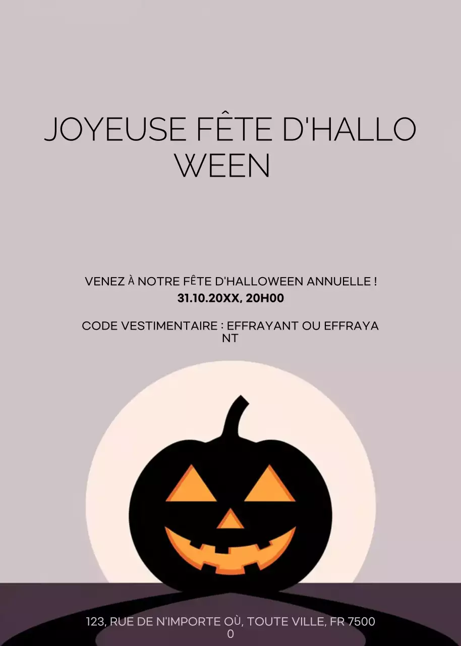 invitation noire minimale pour Halloween