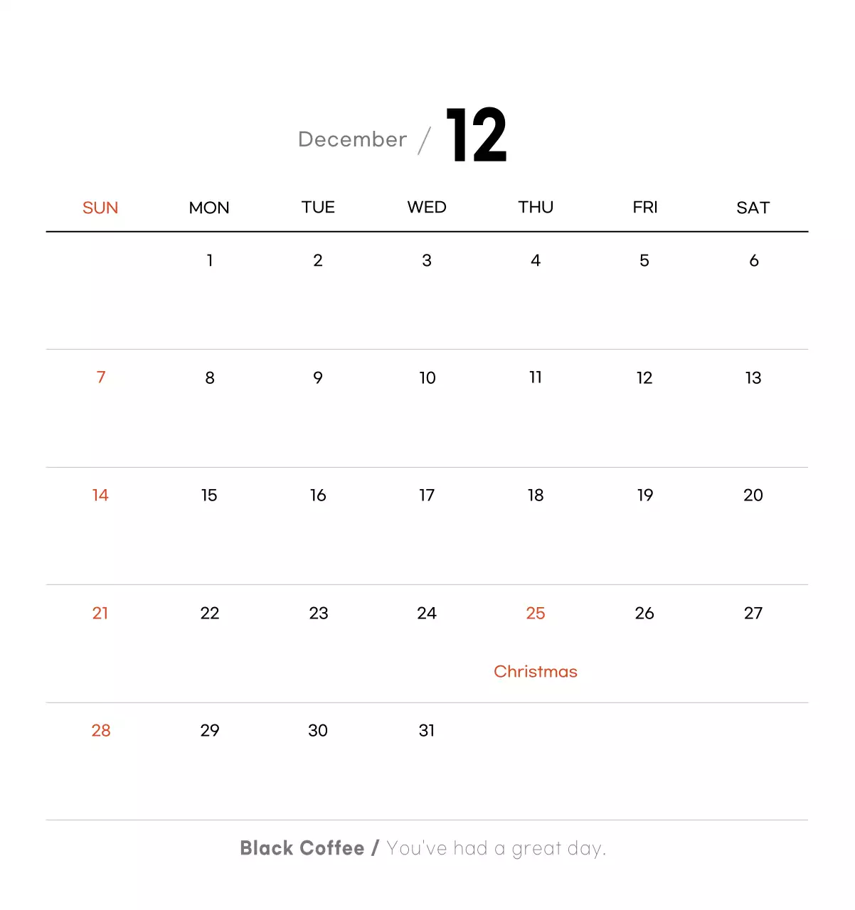 Minimalist coffee calendar