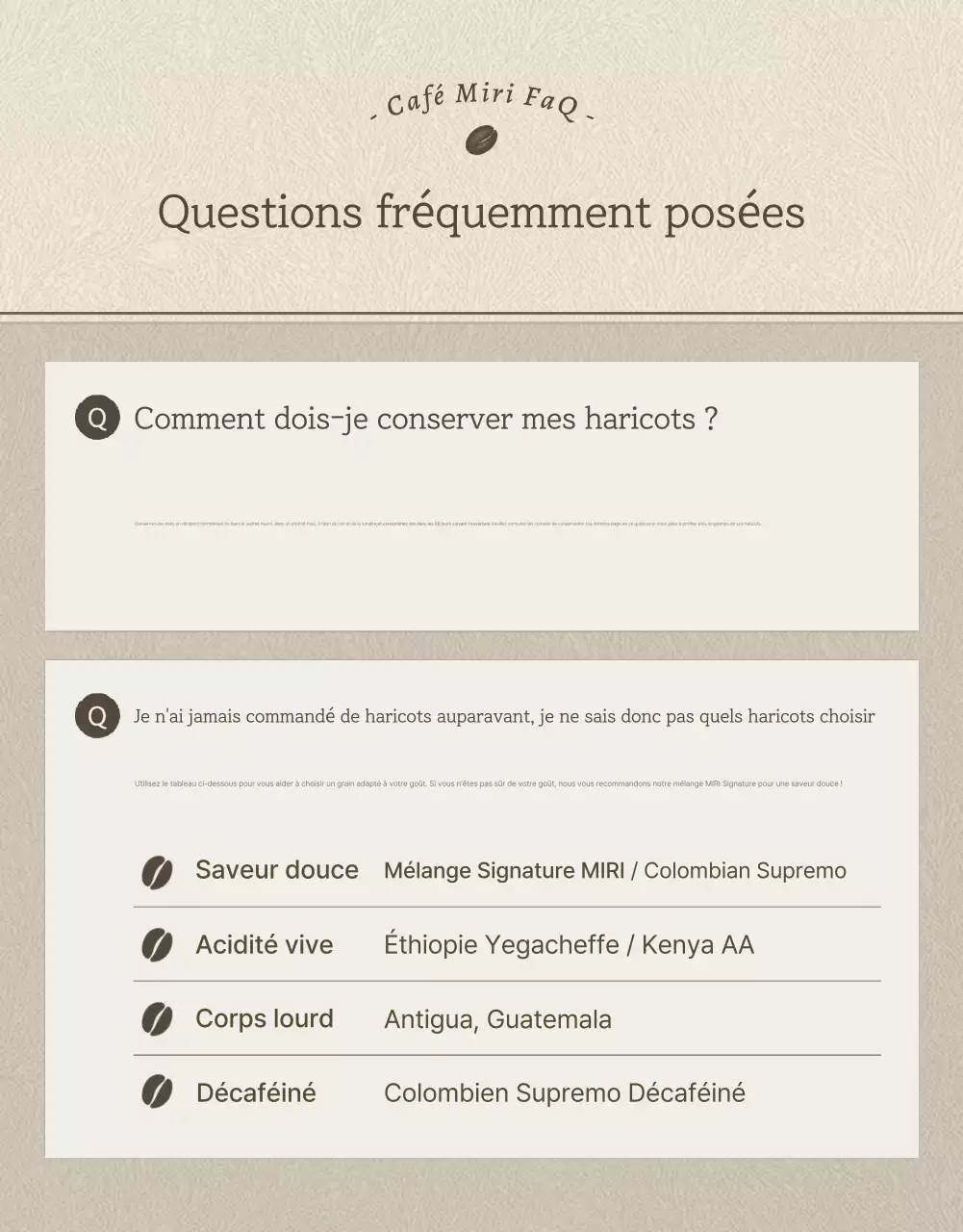 Grains de café vintage beige et marron page de détail