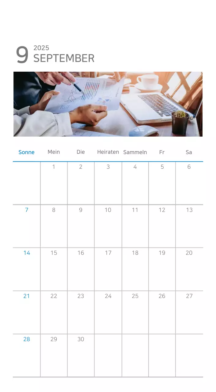Blauer minimalistischer Kalender