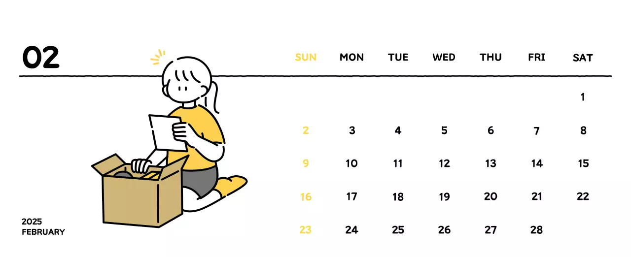 Illustrated calendar with a cute line style