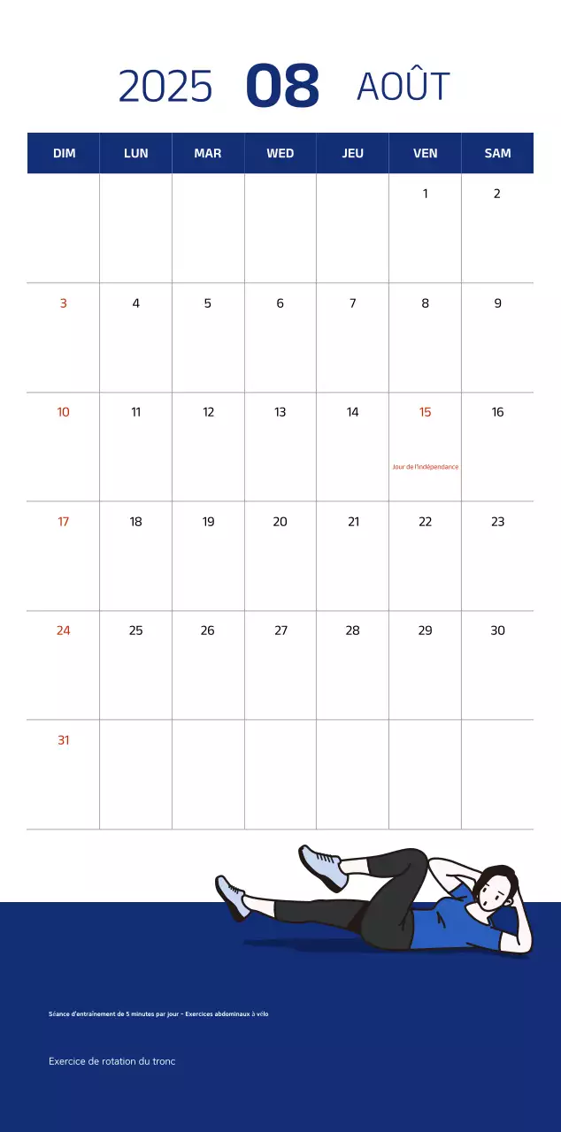 Calendrier simple avec des illustrations bleues et épurées
