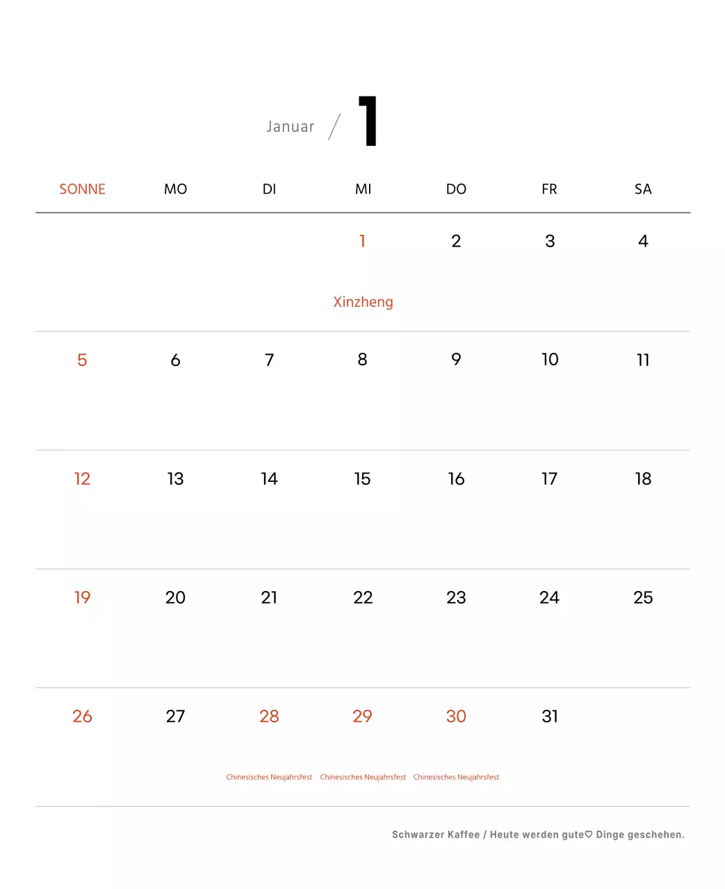 Einfacher Kaffee-Foto-Tischkalender für Cafés in Weißtönen