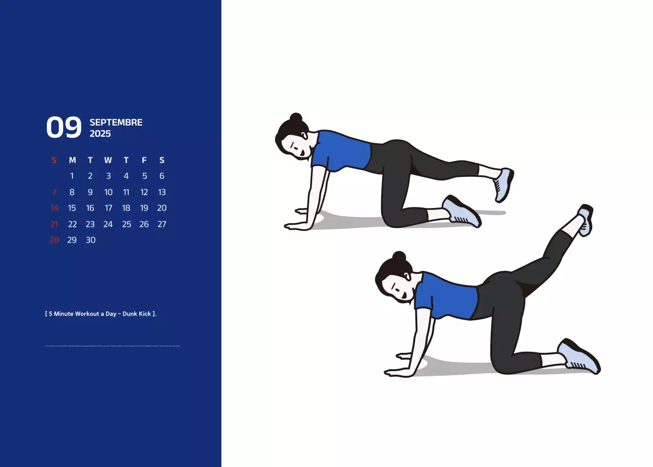 Calendrier simple avec des illustrations bleues et épurées