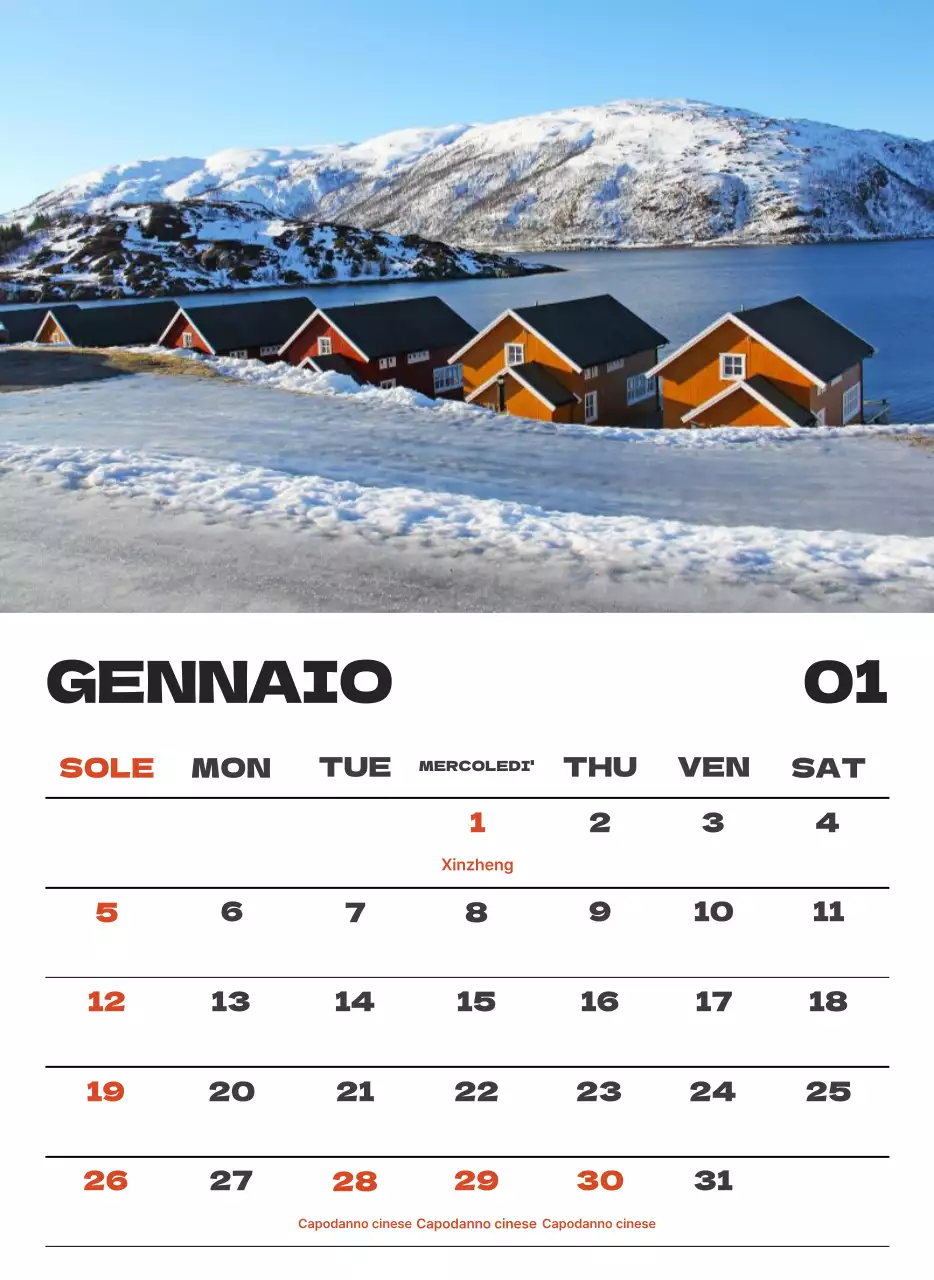 Calendario pulito con foto del cielo