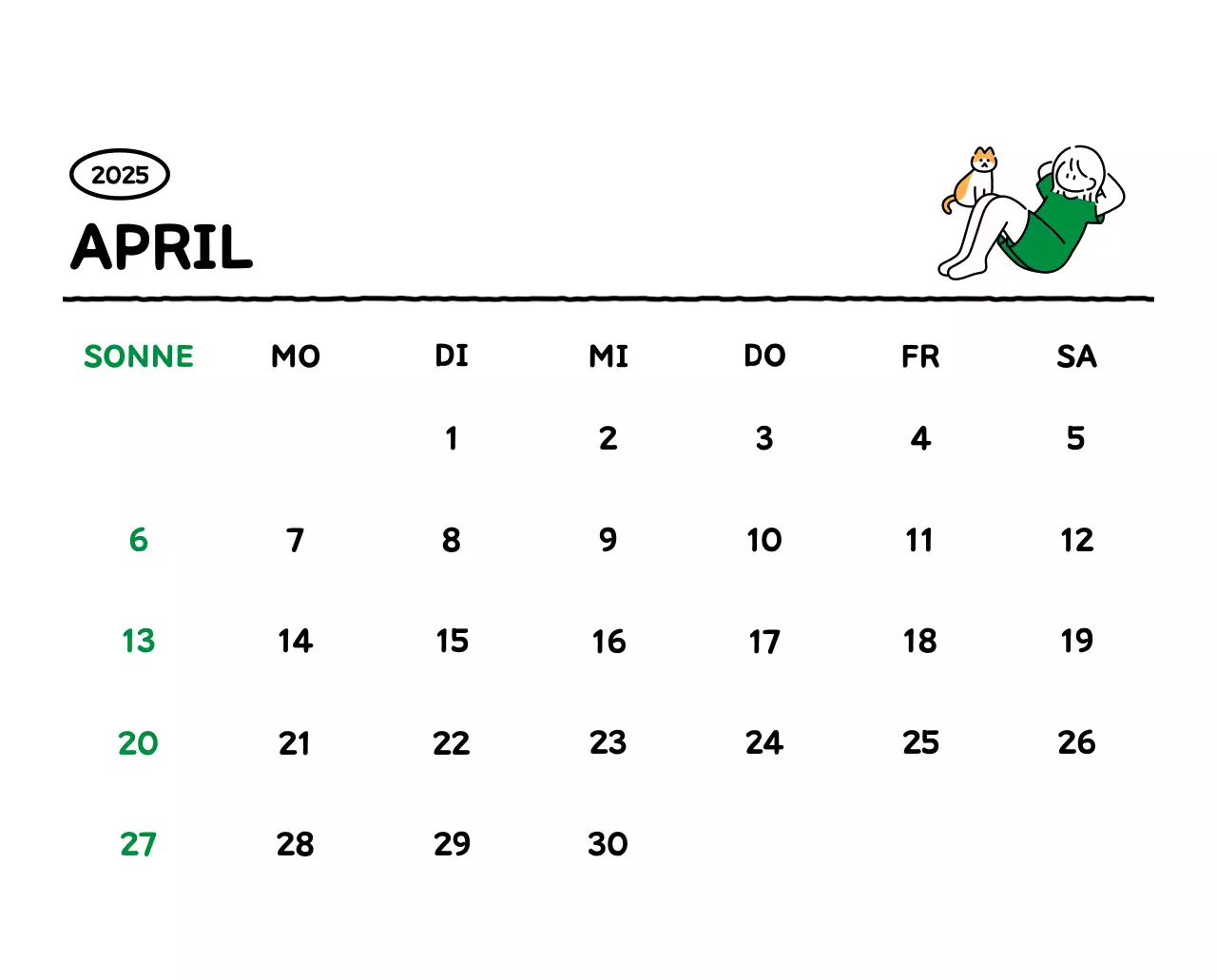 Illustrierter Kalender mit schönem Linienstil