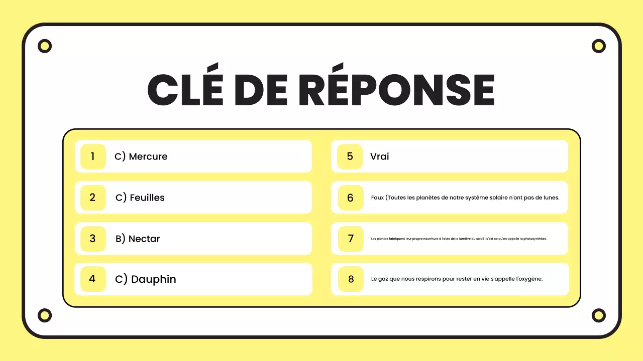 présentation d'un quiz simple en jaune