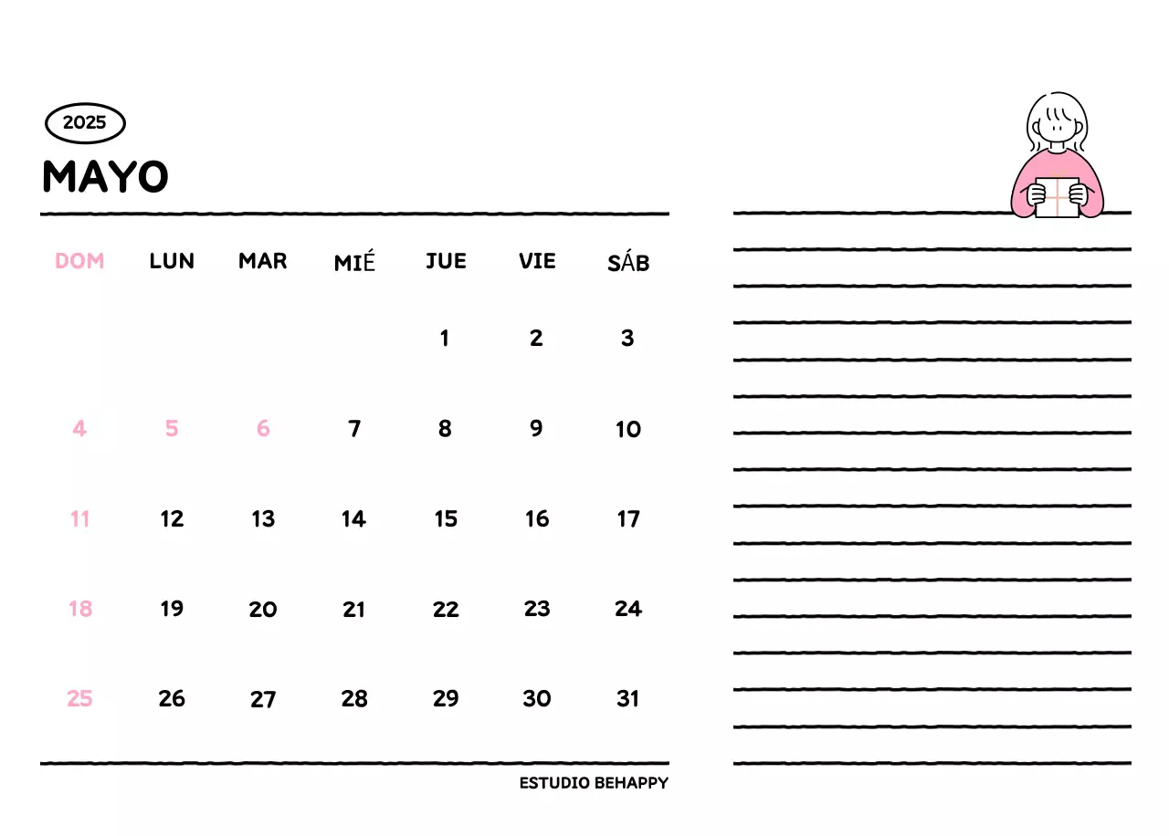 Calendario ilustrado con un bonito estilo de líneas