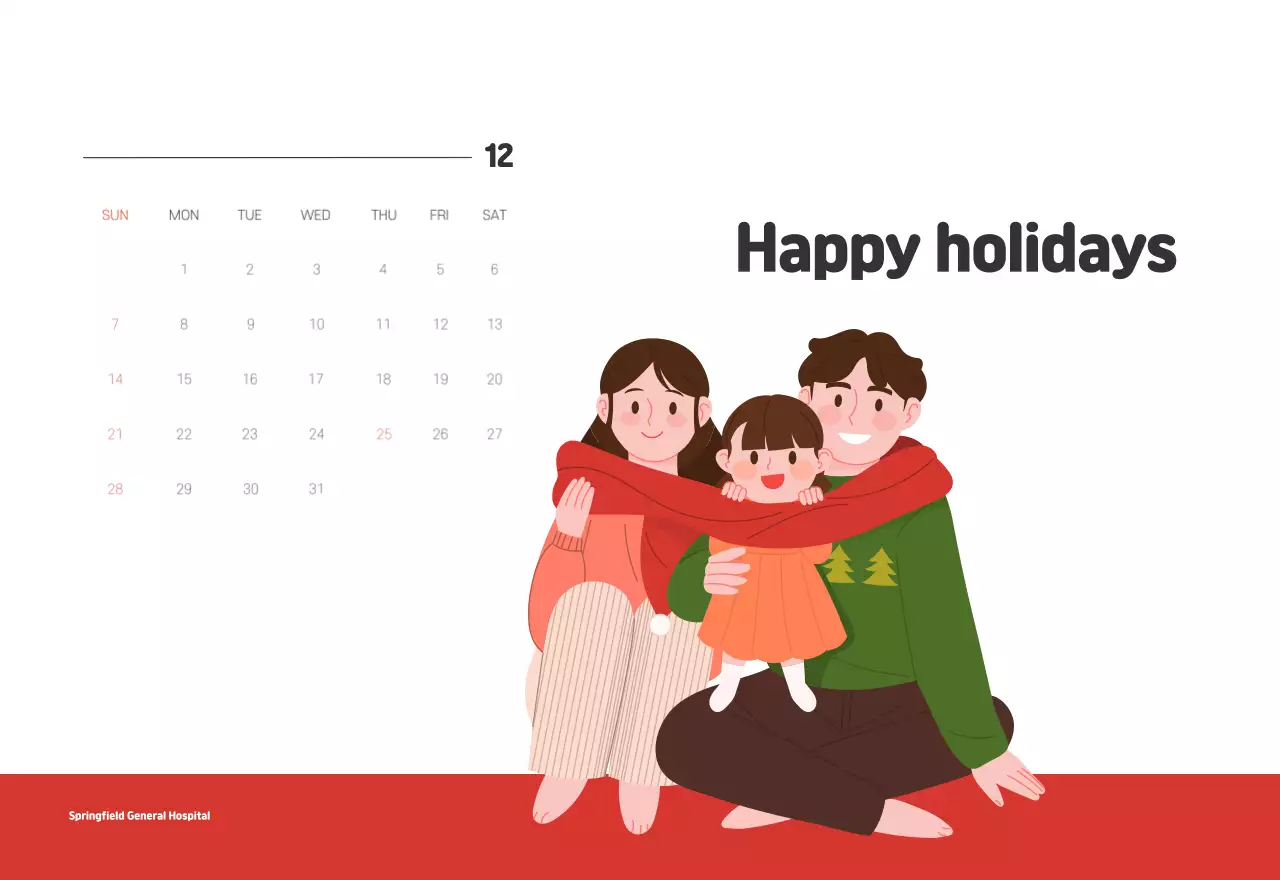 A holiday hospital with health and family themed illustrations and colorful accents