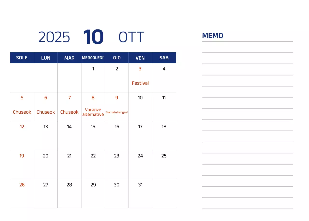 Calendario semplice con illustrazioni blu e pulite