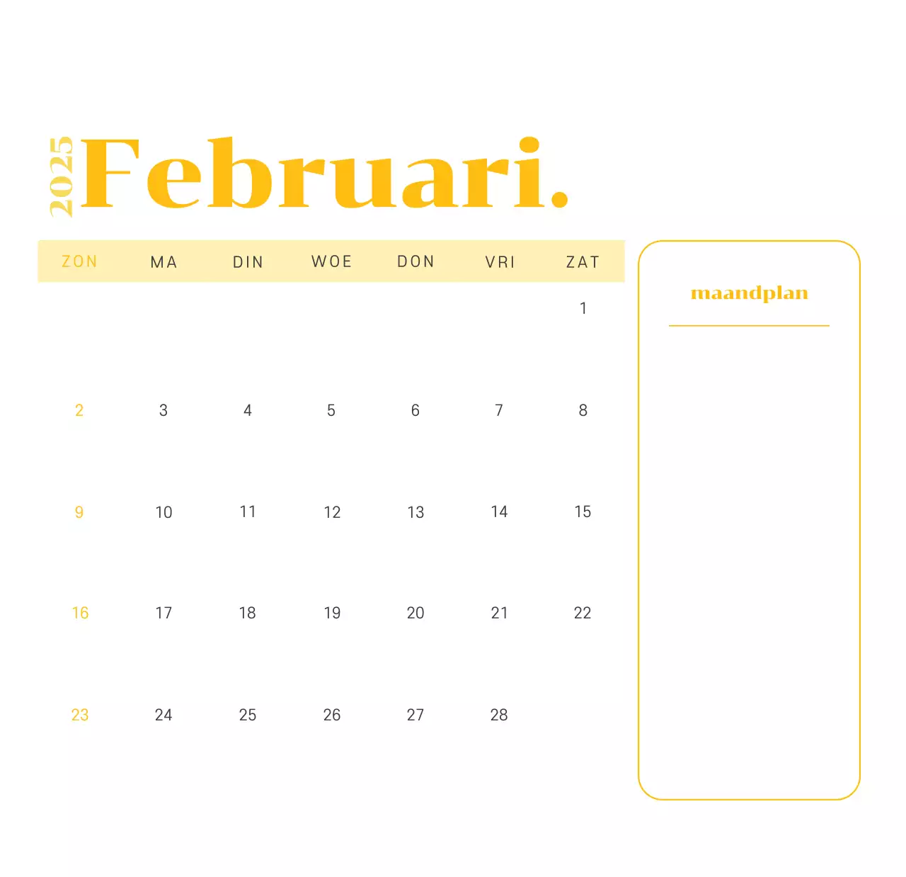 Kalender met jeugdillustraties op een geelgroene achtergrond