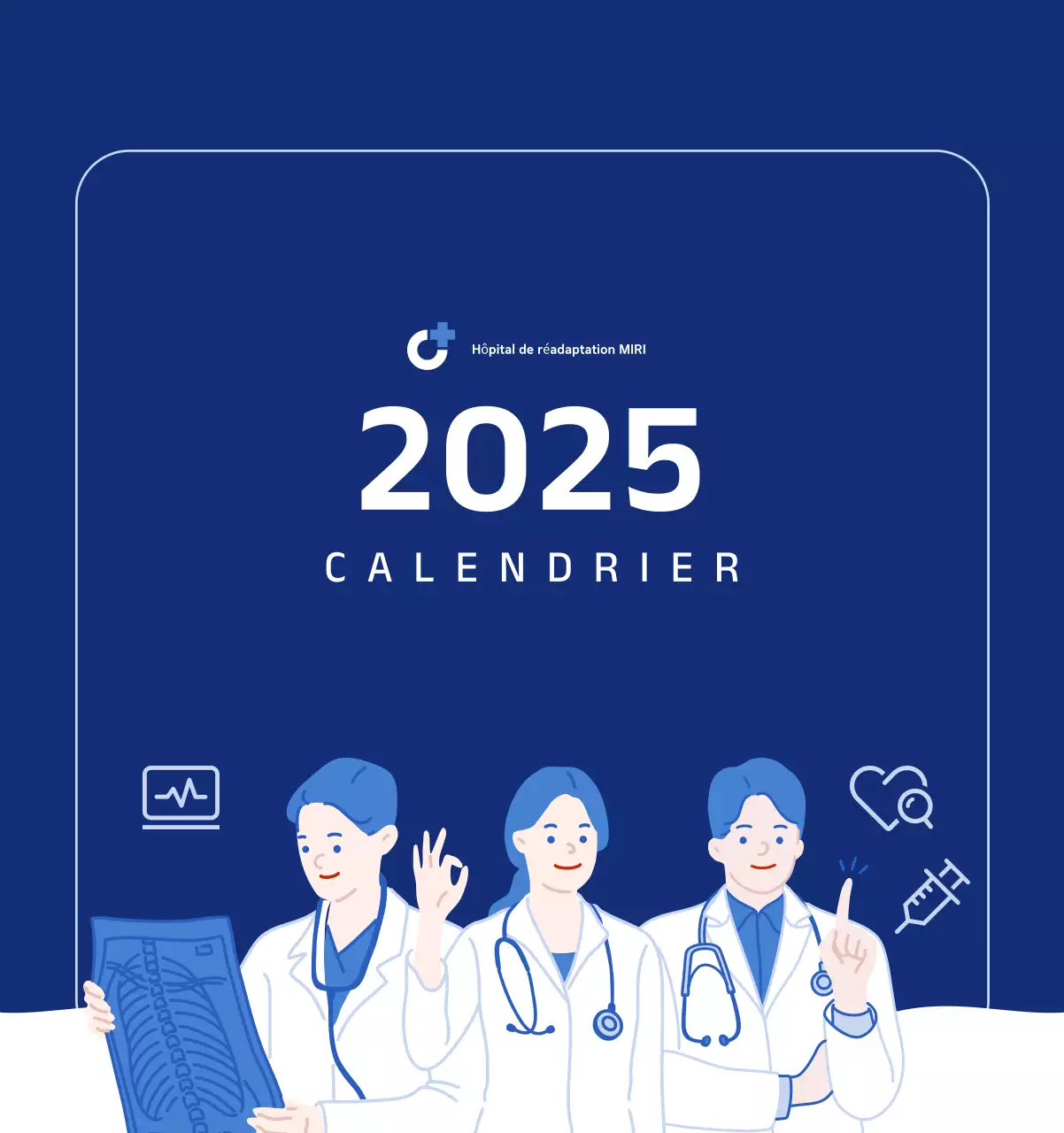 Calendrier simple avec des illustrations bleues et épurées