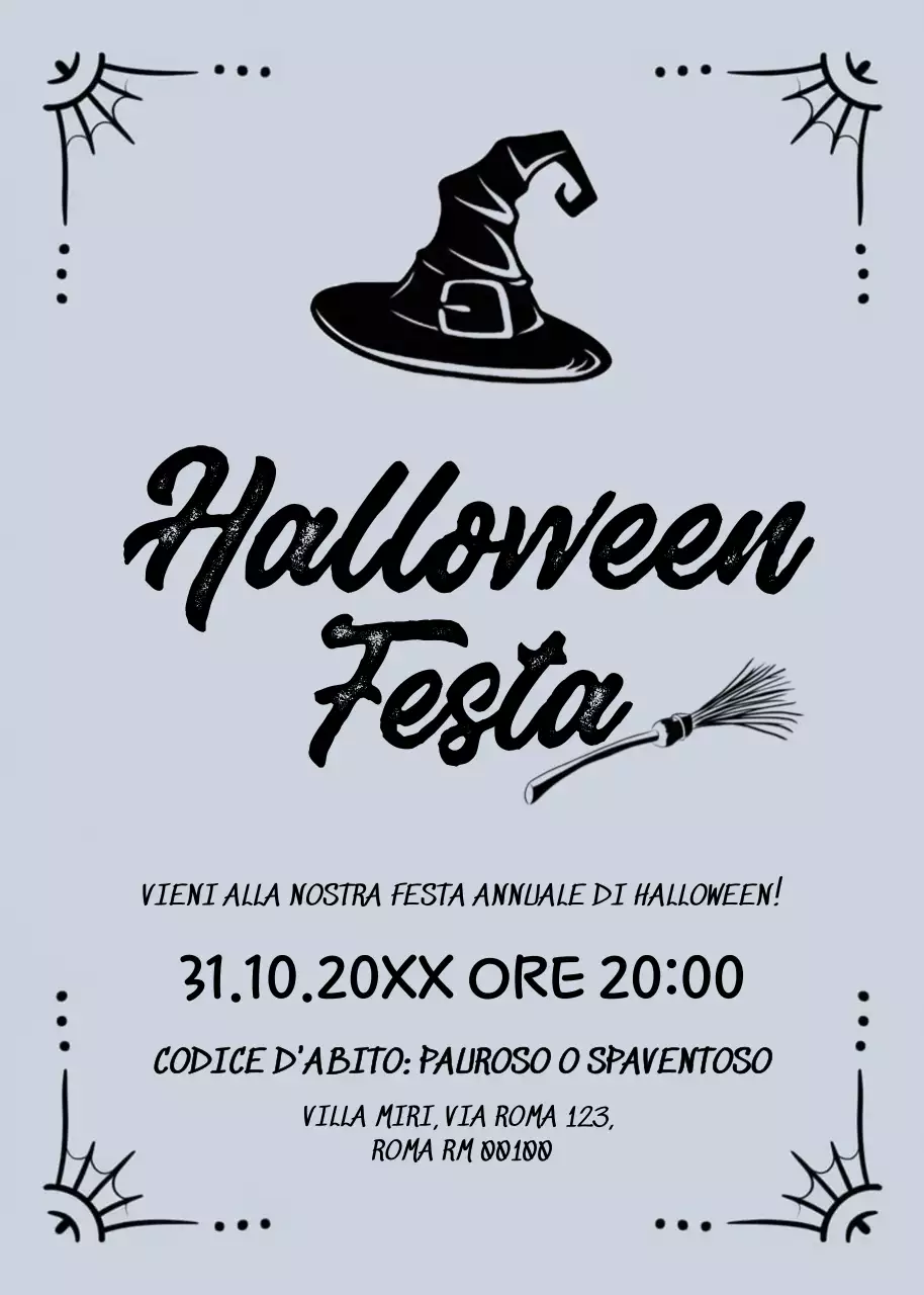 Invito di Halloween grigio nero in stile retrò