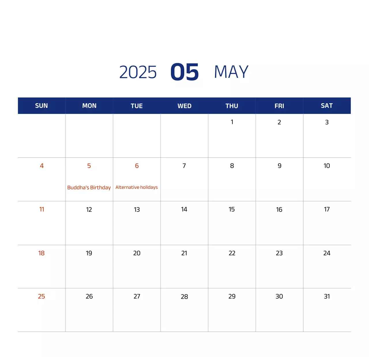 Lịch đơn giản với hình minh họa màu xanh gọn gàng