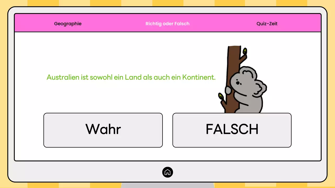Rosa und gelbes Quiz zur modernen Geografie