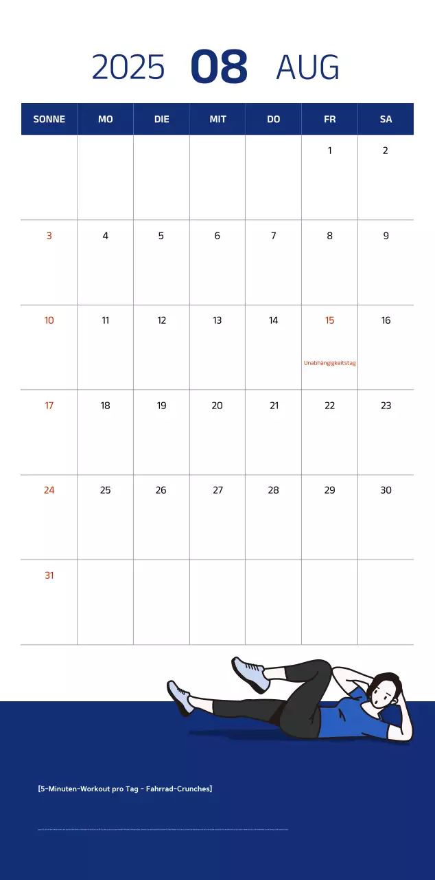Einfacher Kalender mit blauen, klaren Illustrationen