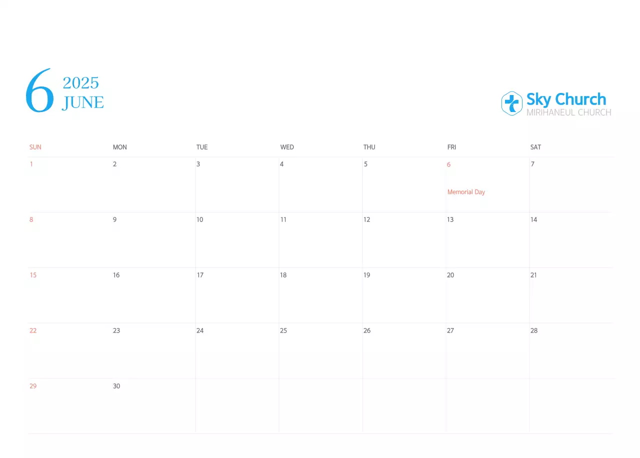 Blue modern concept church calendar