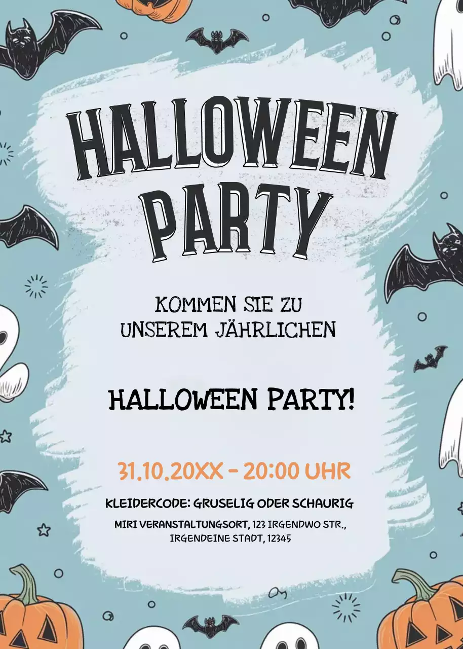 Blau schwarz orange Halloween Party Einladung