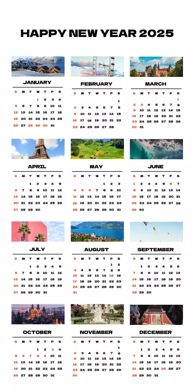 Sky photo clean calendar