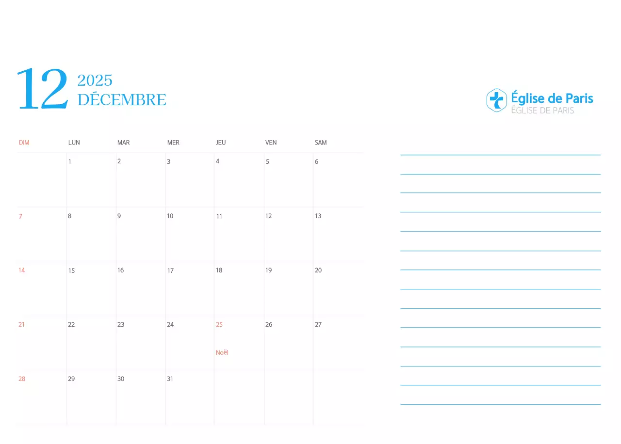 Calendrier d'église moderne bleu