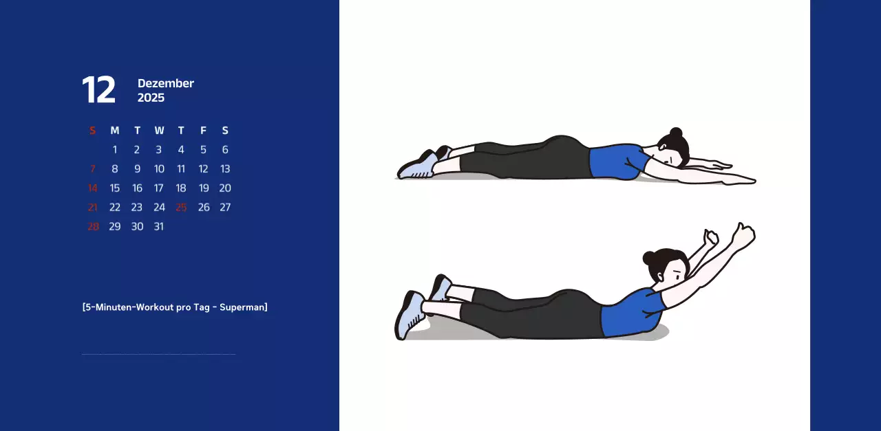 Einfacher Kalender mit blauen, klaren Illustrationen