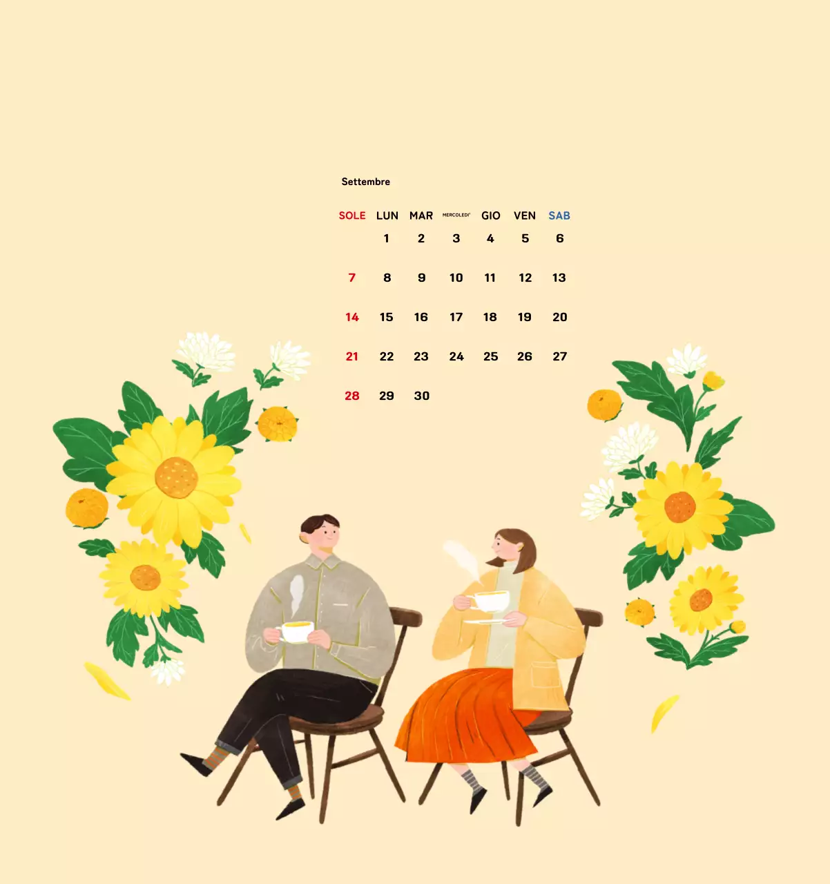 Calendario di Capodanno con una calda illustrazione