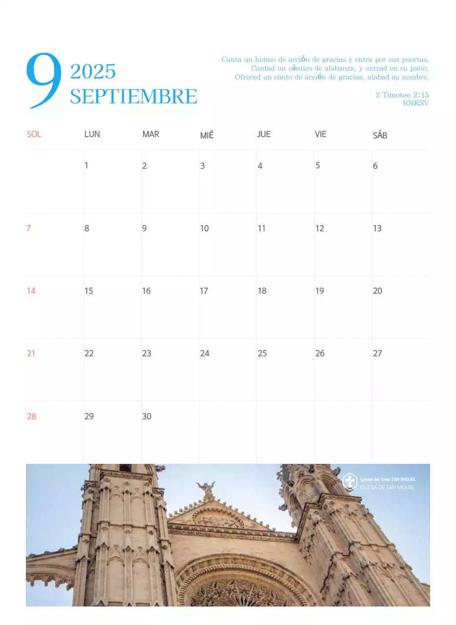 Calendario eclesiástico azul de concepto moderno